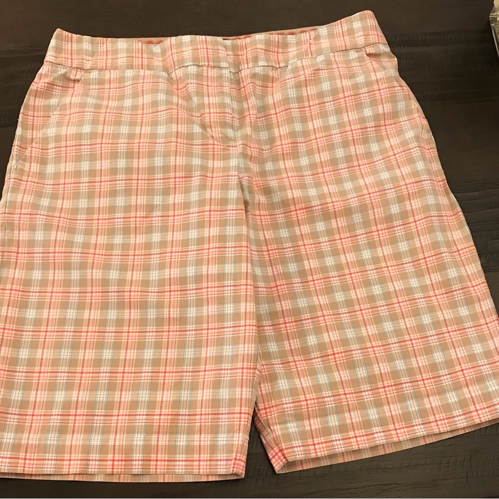 Tommy Bahama Womens Plaid Bermuda Shorts Size 8 Coral/Khaki